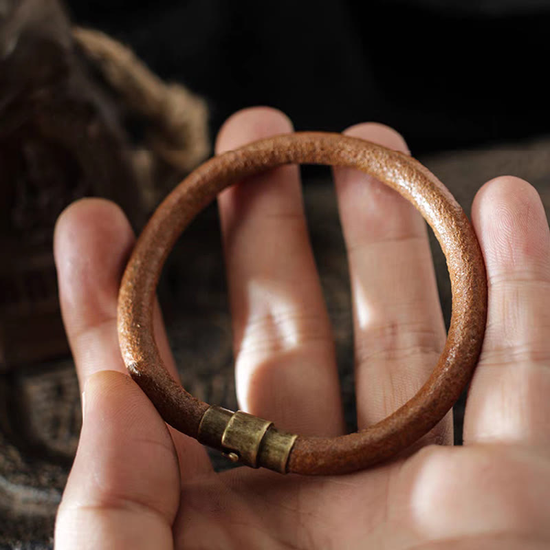 Wear FengShui Retro Leather Luck Healing Copper Magnetic Buckle Bracelet