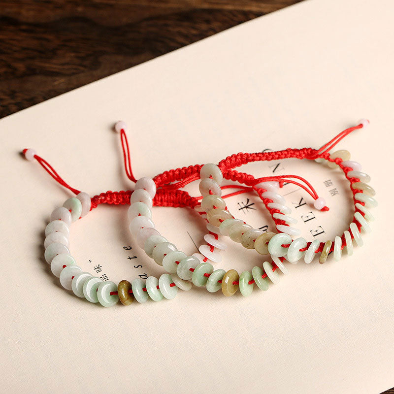 Wear FengShui Natural Round Jade Luck Red String Protection Bracelet