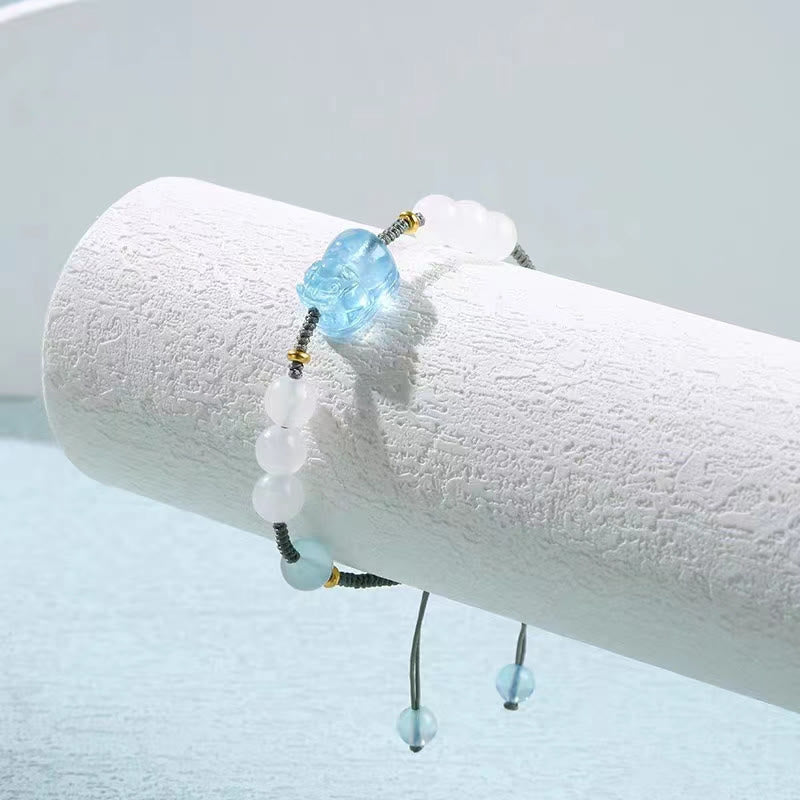 Wear FengShui Natural Aquamarine PiXiu Hetian White Jade Healing Bracelet