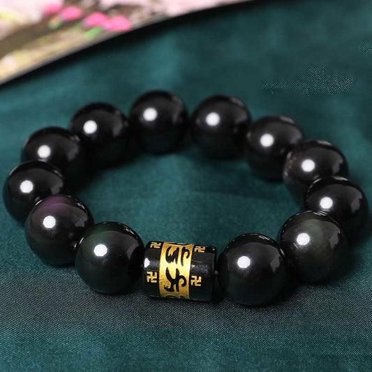 Wear FengShui Rainbow Obsidian Om Mani Padme Hum Swastika Positive Bracelet