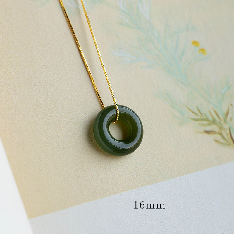 Wear FengShui Natural Round Jade Peace Buckle Luck Abundance Necklace Pendant