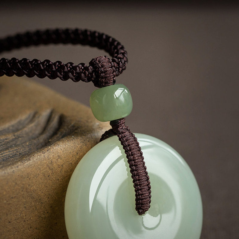 Wear FengShui Natural Round Jade Peace Buckle Luck Prosperity Necklace Pendant