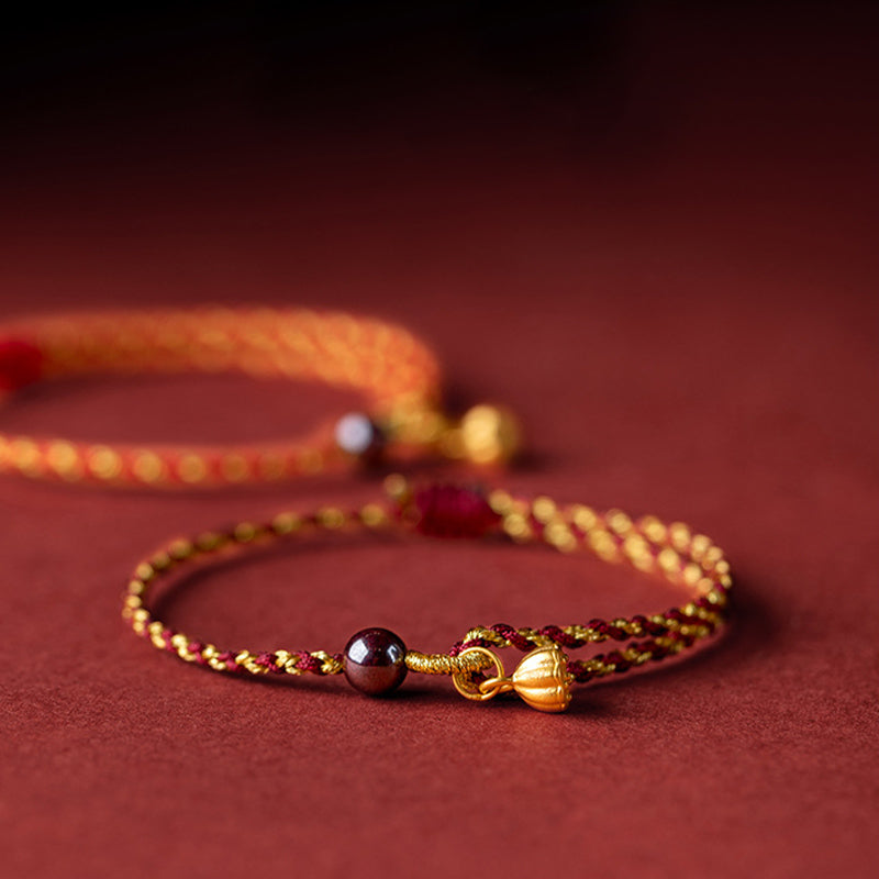 Wear FengShui Handcrafted Red Gold Rope Lotus Peace And Joy Charm Braid Bracelet