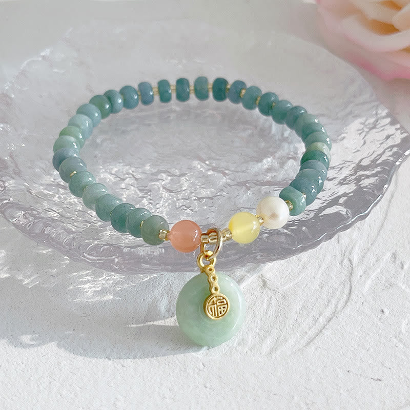 Wear FengShui Natural Hetian Jade Pearl Peace Buckle Fu Character Gourd Money Bag Strawberry Quartz PiXiu Luck Bracelet