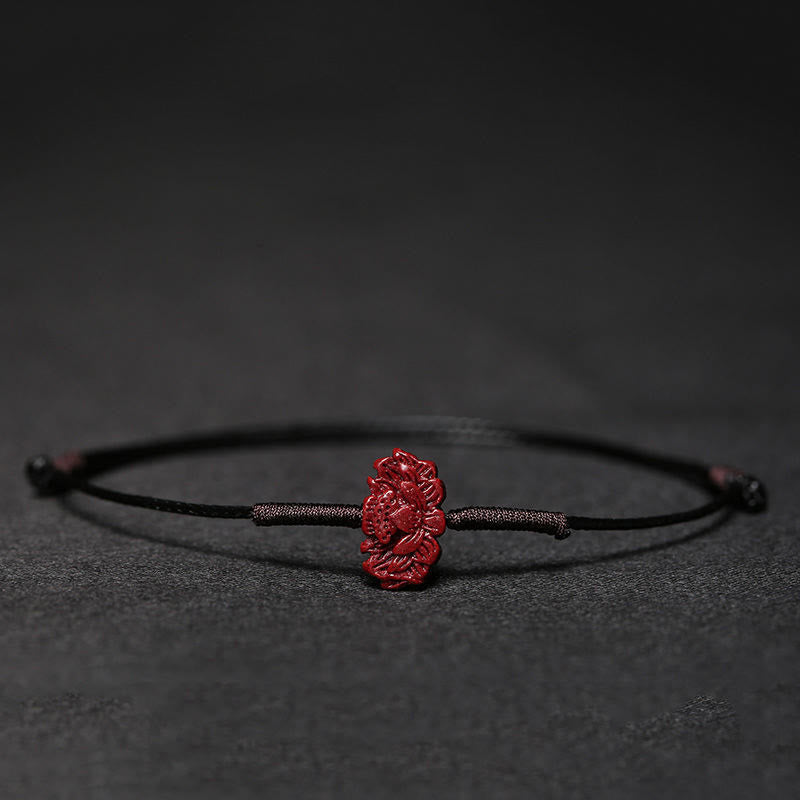Wear FengShui Handmade Plum Blossom Four Leaf Clover PiXiu Lotus Koi Fish Cinnabar Blessing Braid Bracelet