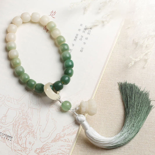 Wear FengShui Natural Gradient Bodhi Seed Fortune Money Bag Lotus Wisdom Tassel Wrist Mala