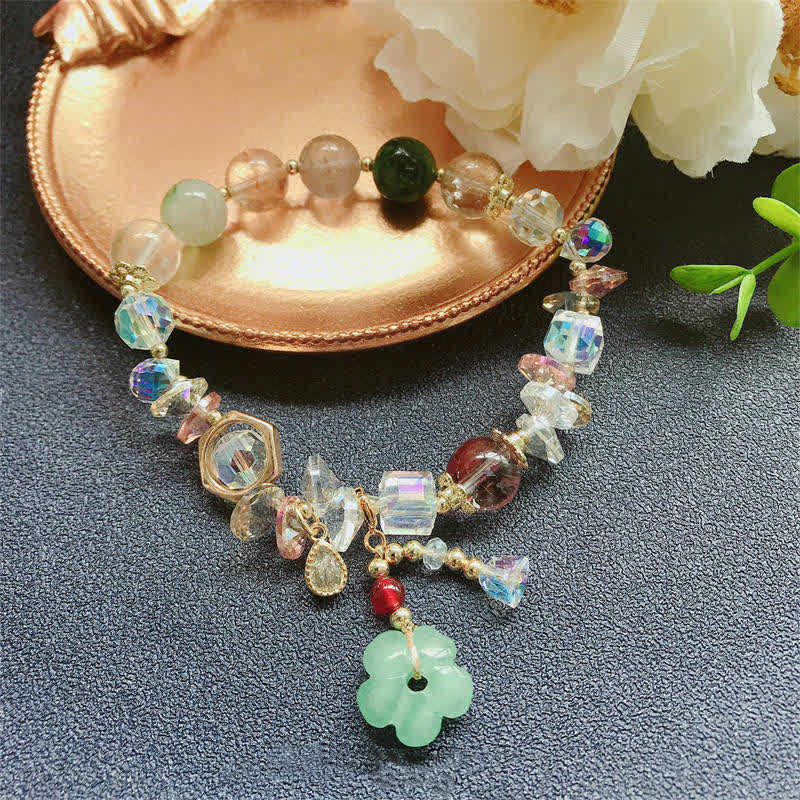 Wear FengShui Colorful Gemstone Green Aventurine Flower Bead Luck Bracelet
