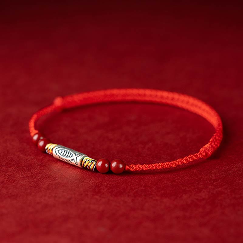 Wear FengShui 925 Sterling Silver Koi Fish Cinnabar Bead Wealth Handcrafted Braided Bracelet Anklet