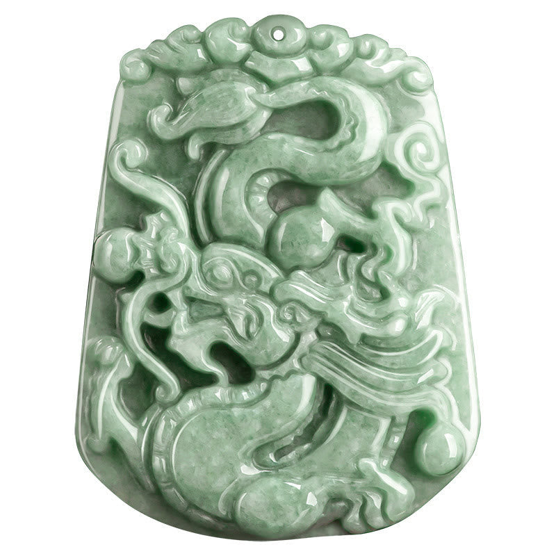 Wear FengShui Year Of The Dragon Chinese Zodiac Dragon Soaring Jade Protection Bead Chain Necklace Pendant