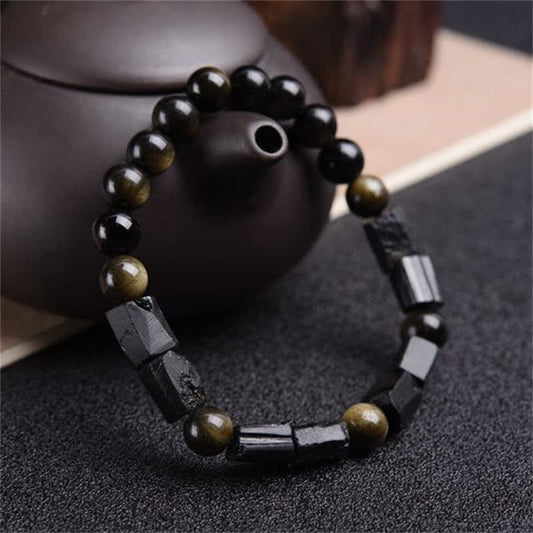 Wear FengShui Gold Sheen Obsidian Black Tourmaline Wealth Bracelet