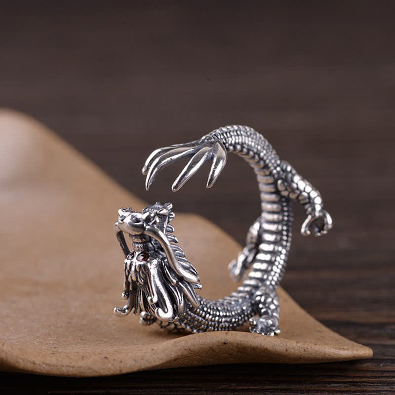 Wear FengShui 925 Sterling Silver Dragon Luck Protection Ring