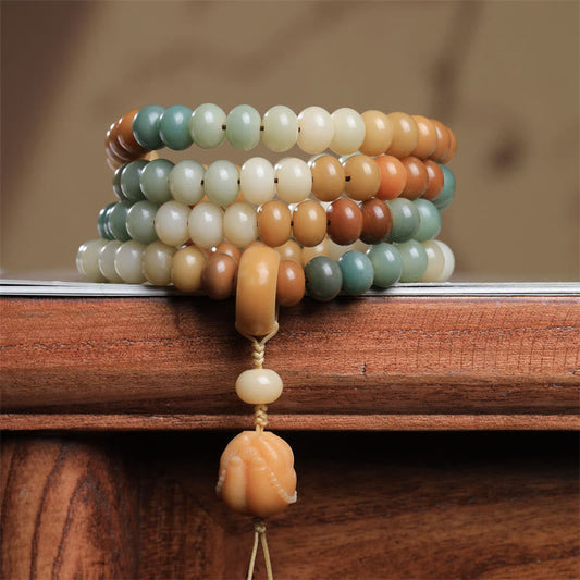 Wear FengShui 108 Mala Beads Gradient Bodhi Seed Buddha Hand Engraved Peace Bracelet