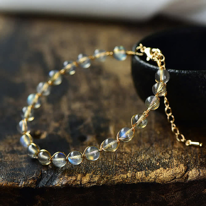 Wear FengShui Natural Moonstone 14K Gold Plated Healing Positive Bracelet
