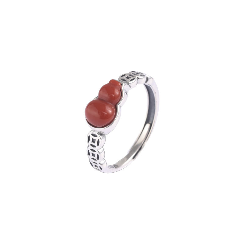 Wear FengShui 925 Sterling Silver Red Agate Gourd Copper Coin Self-acceptance Ring