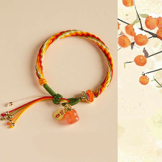 Wear FengShui Persimmon Red Agate Strength Reincarnation Knot Braid String Bracelet