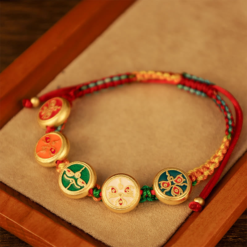 Wear FengShui Tibetan Five God Of Wealth Colorful Rope Braided Luck Bracelet