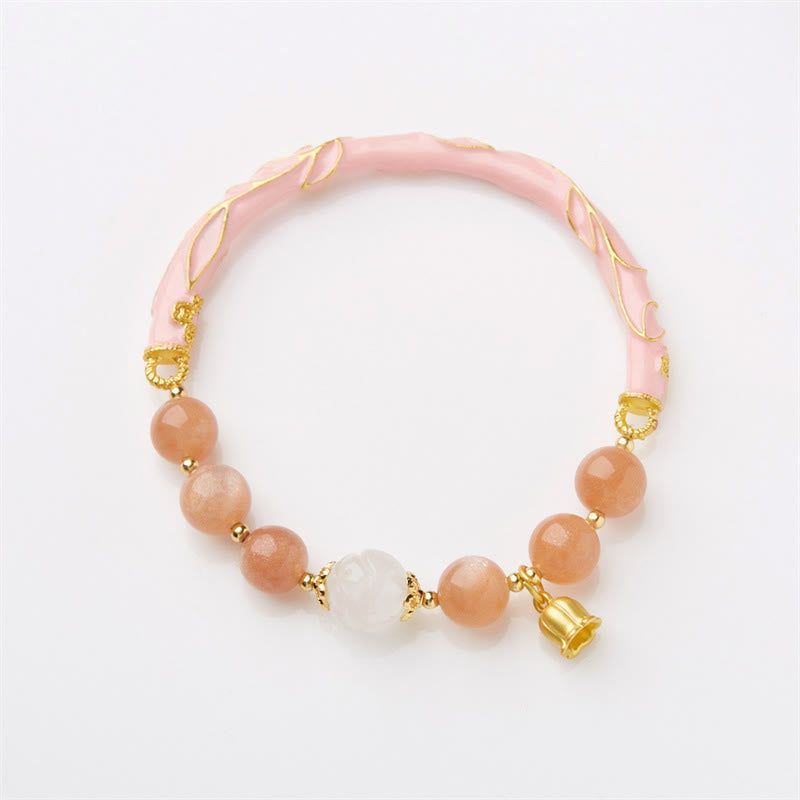 Wear FengShui Sun Stone Golden Silk Jade Lily of the Valley Charm Positive Bracelet Bangle