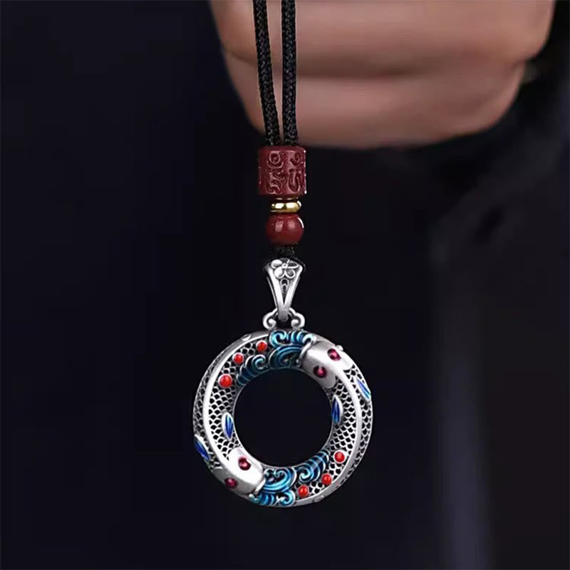 Wear FengShui Koi Fish Peace Buckle Copper Wealth Luck Necklace Pendant