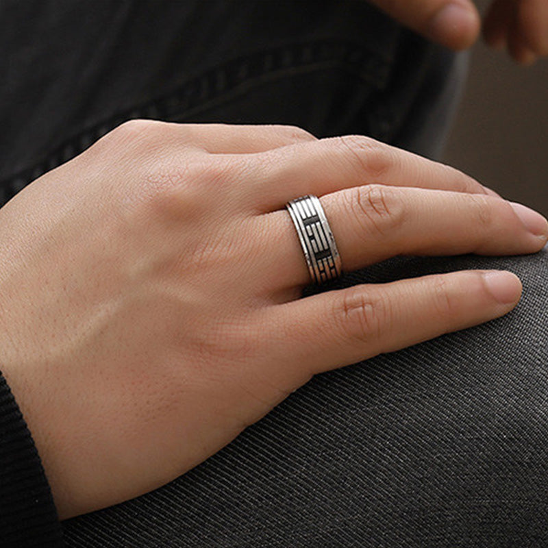 Wear FengShui Bagua Yin Yang Titanium Steel Balance Rotatable Ring