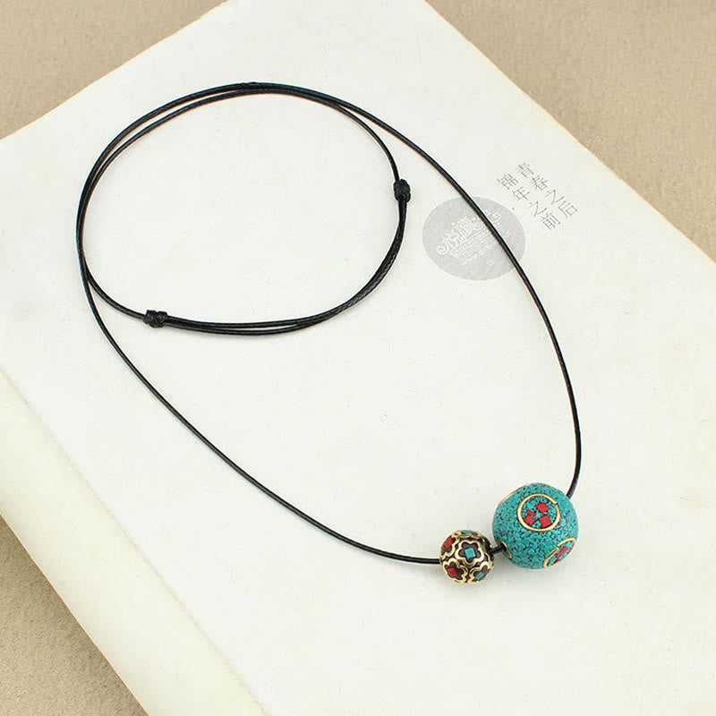 Wear FengShui Tibetan Turquoise Double Bead Protection Strength Necklace Pendant