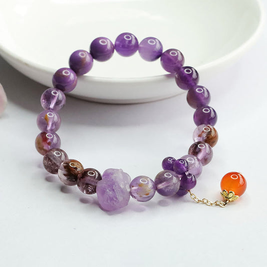 Wear FengShui Natural Amethyst Purple Phantom Gemstone Spiritual Awareness Bracelet