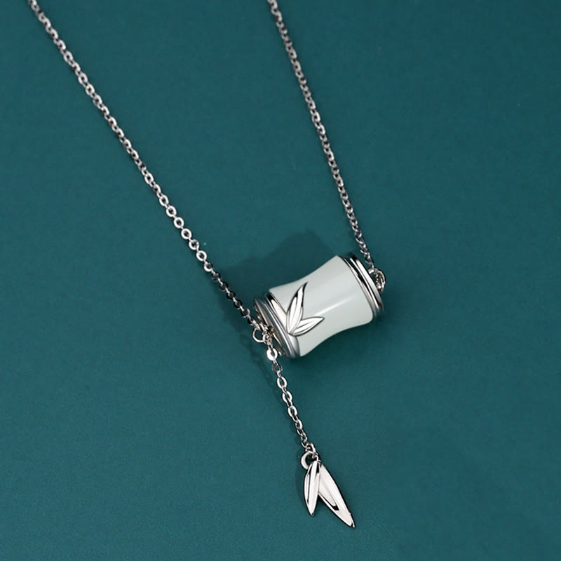 Wear FengShui 925 Sterling Silver 22K Gold Hetian White Jade Bamboo Leaf Luck Necklace Pendant Bracelet