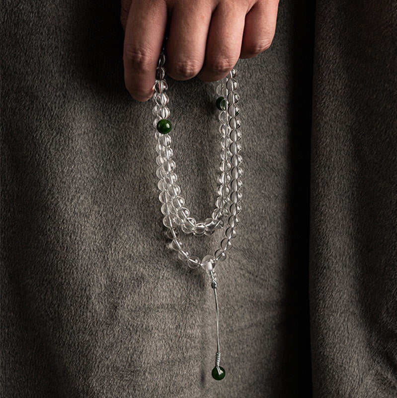Wear FengShui 108 Beads White Crystal Jade Meditation Bracelet Mala