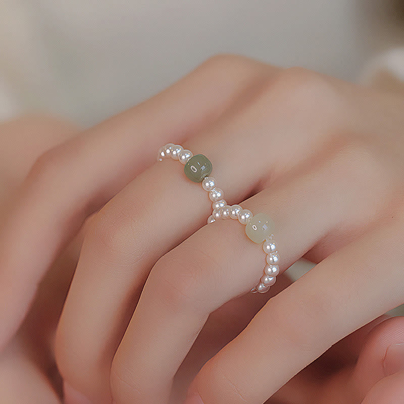 Wear FengShui Round Jade Pearl Beads Luck Ring