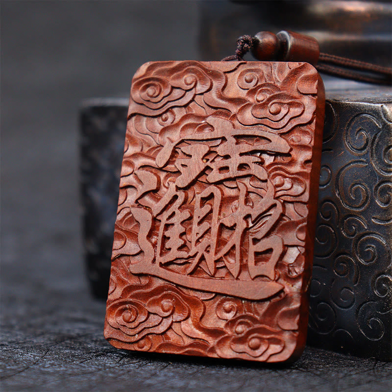 Wear FengShui Natural Lightning Struck Jujube Wood PiXiu Copper Coin Good Fortune Necklace Pendant