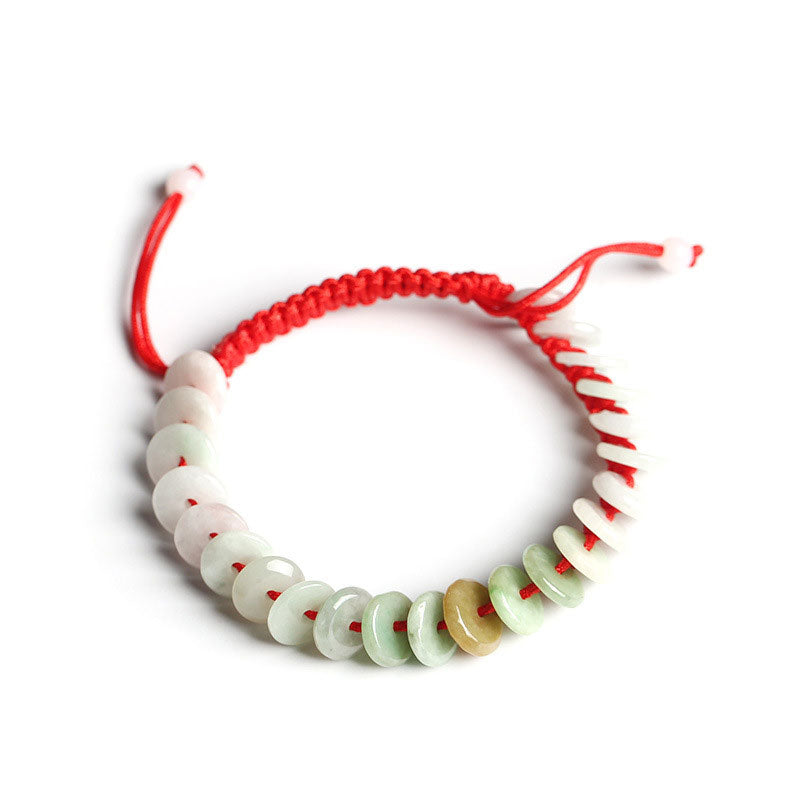 Wear FengShui Natural Round Jade Luck Red String Protection Bracelet