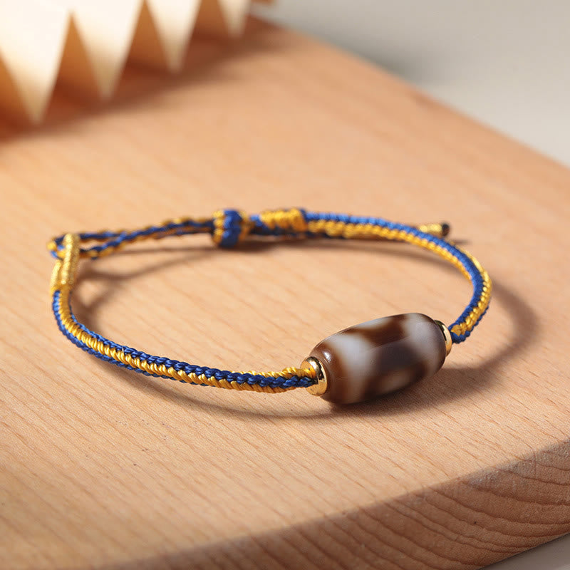 Wear FengShui Tibetan Three-eyed Dzi Bead Luck Happiness Bracelet