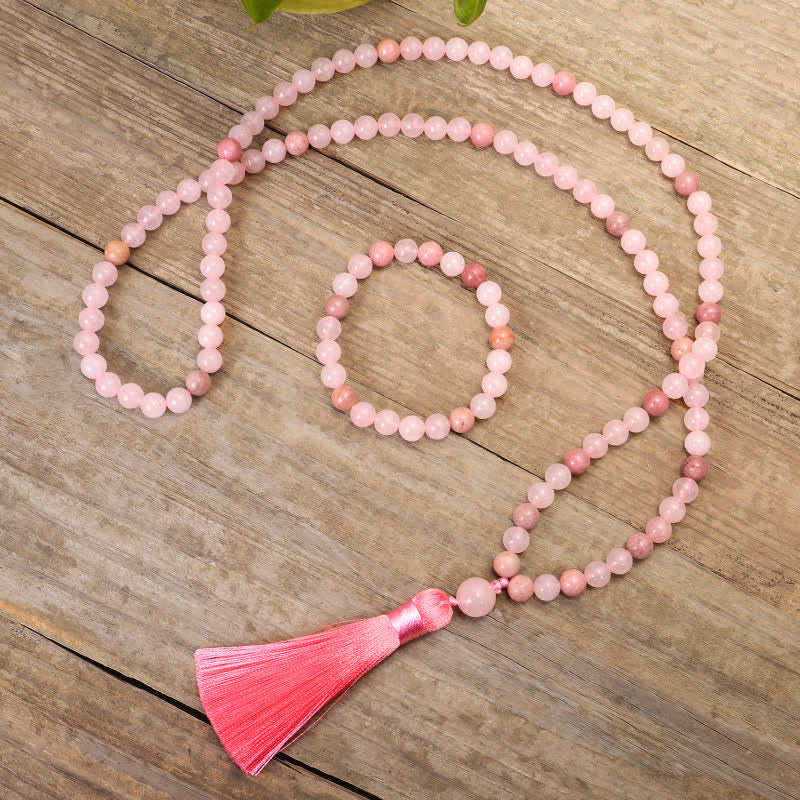 Wear FengShui 108 Mala Beads Pink Crystal Love Tassel Bracelet