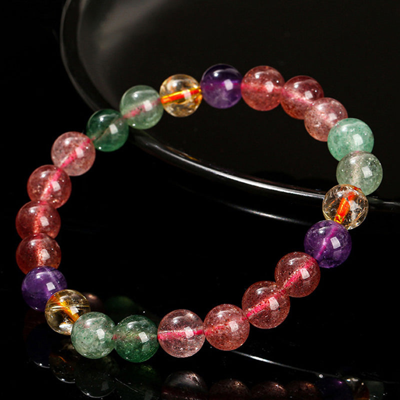 Wear FengShui Natural Multicolored Strawberry Quartz Love Healing Beaded Bracelet