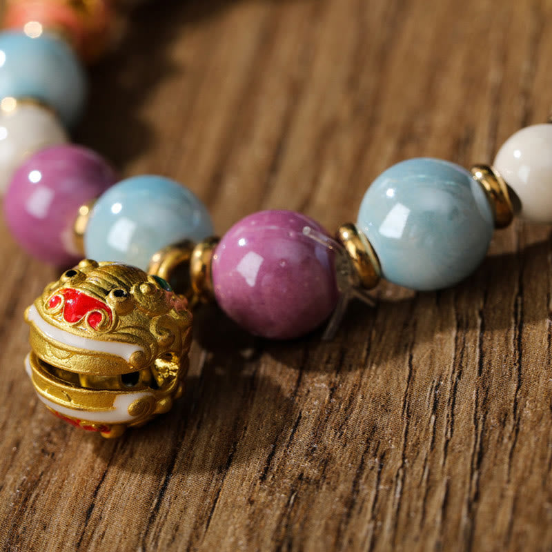 Wear FengShui Tibetan Zakiram Goddess of Wealth Rabbit Lion Head Charm Liuli Glass Incense Ash Porcelain Bead Protection Bracelet