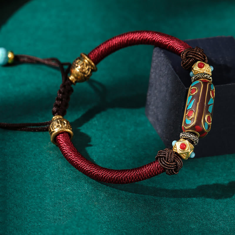 Wear FengShui Handmade Tibetan Turquoise Om Mani Padme Hum Strength Braided Bracelet