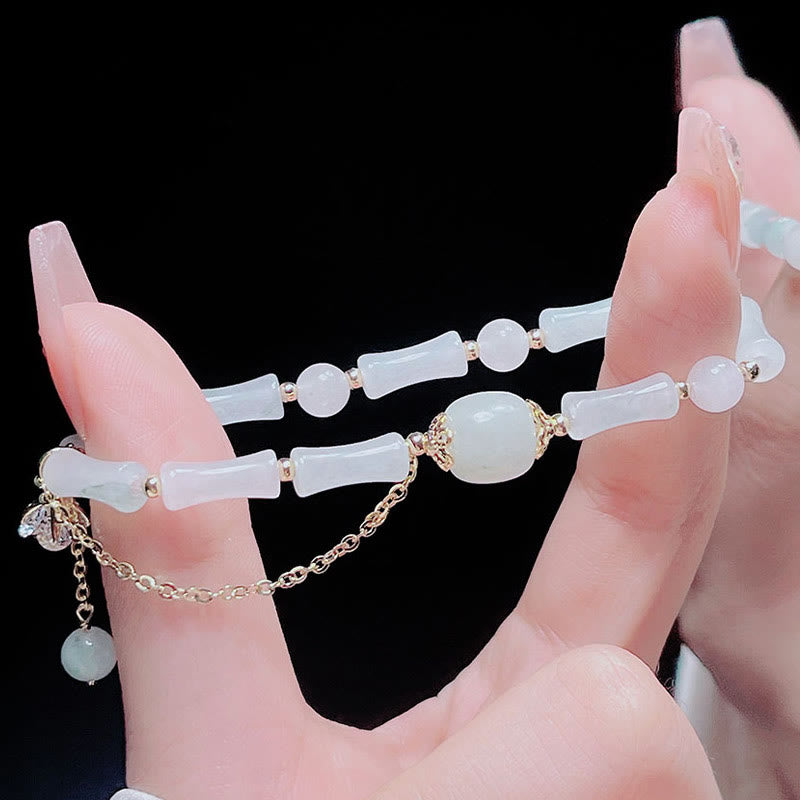 Wear FengShui Tianshan White Jade Bamboo Pattern Luck Blessing Bracelet