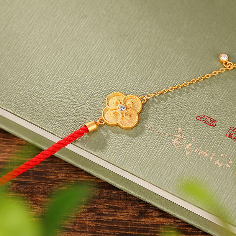 Wear FengShui 925 Sterling Silver Plated Gold Four Leaf Clover Zircon Luck Bracelet