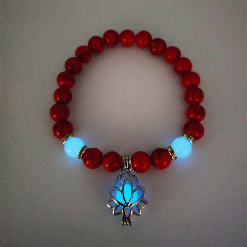 Wear FengShui Tibetan Turquoise Glowstone Luminous Bead Lotus Protection Bracelet