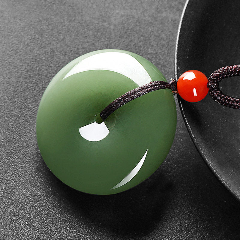 Wear FengShui Natural Round Jade Peace Buckle Prosperity Necklace String Pendant