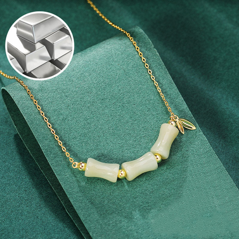 Wear FengShui 925 Sterling Silver Hetian Jade Bamboo Fu Character Prosperity Necklace Pendant Bracelet