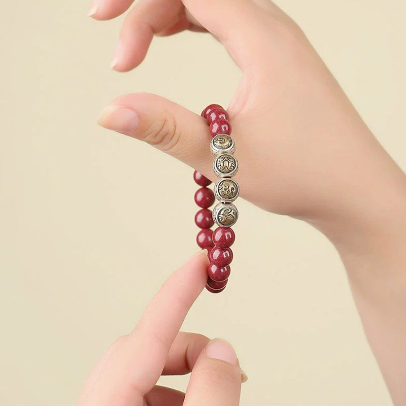 Wear FengShui 925 Sterling Silver Natural Cinnabar Four Beasts Blessing Bracelet