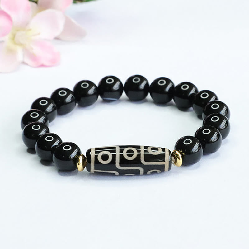 Wear FengShui Tibetan Nine-Eye Dzi Bead Black Onyx Power Bracelet
