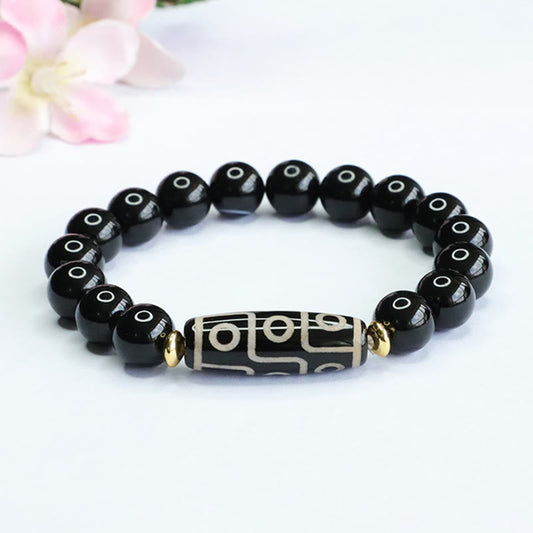 Wear FengShui Tibetan Nine-Eye Dzi Bead Black Onyx Power Bracelet