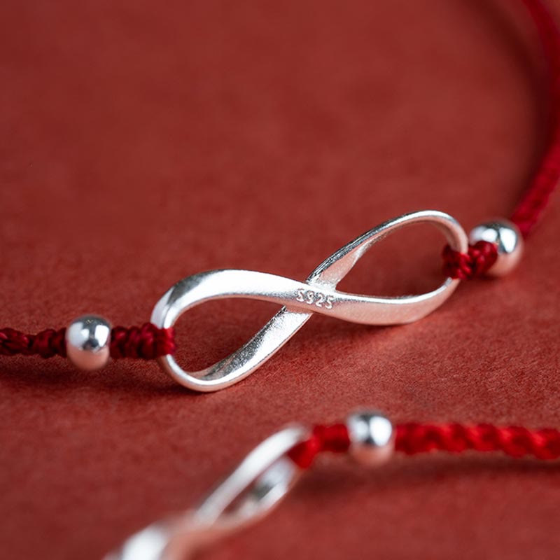 Wear FengShui 925 Sterling Silver Endless Knot Protection Luck Red String Bracelet Anklet