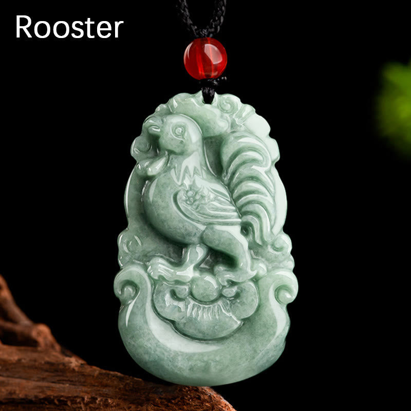 Wear FengShui Natural Green Jade 12 Chinese Zodiac Luck Prosperity Necklace Pendant