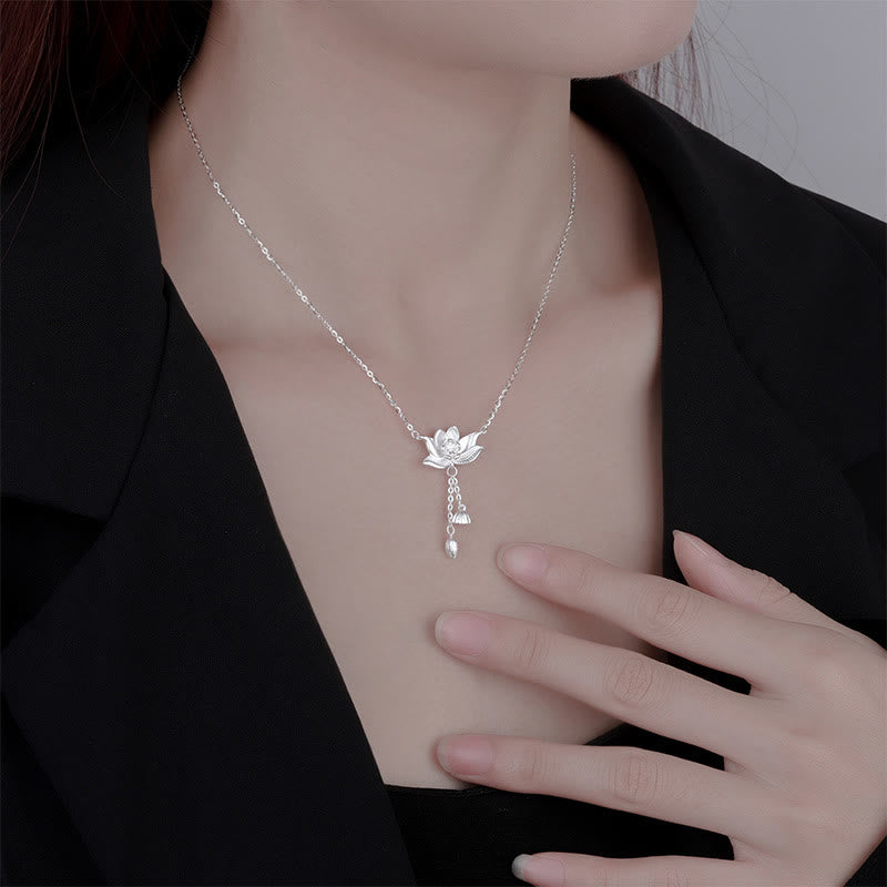 Wear FengShui 999 Sterling Silver Lotus Flower Pod Carved Enlightenment Necklace Pendant