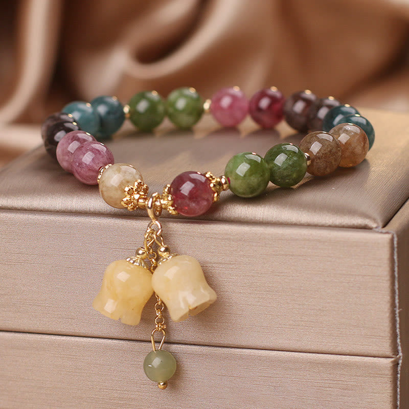 Wear FengShui Natural Colorful Tourmaline Flower Bead Love Bracelet