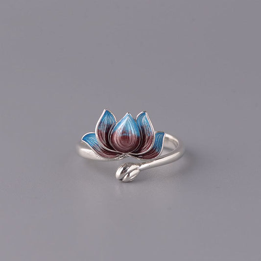 Wear FengShui 925 Sterling Silver Lotus Flower New Beginning Adjustable Ring