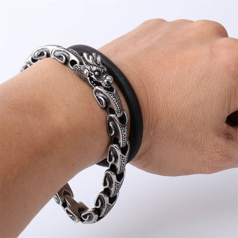 Wear FengShui Dragon Titanium Steel Luck Bracelet Bangle