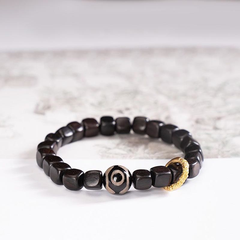 Wear FengShui Tibetan Ebony Wood Dzi Bead Balance Calm Bracelet